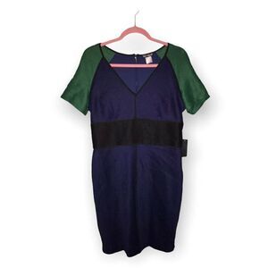 Venus Midi‎ Colorblock Dress Womens Size 12 Green Black Blue NEW
